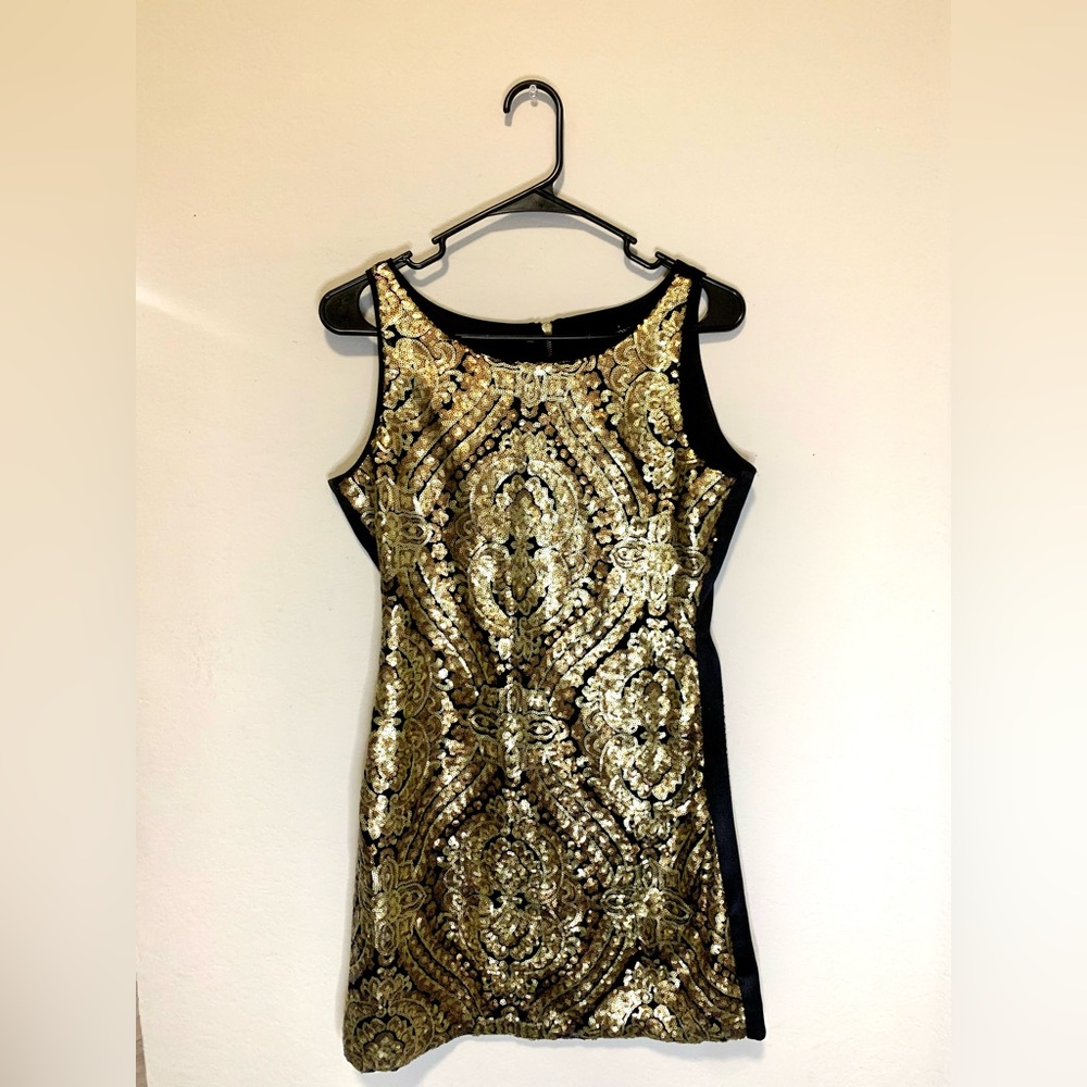 XOXO Black and Gold Sequin Dress